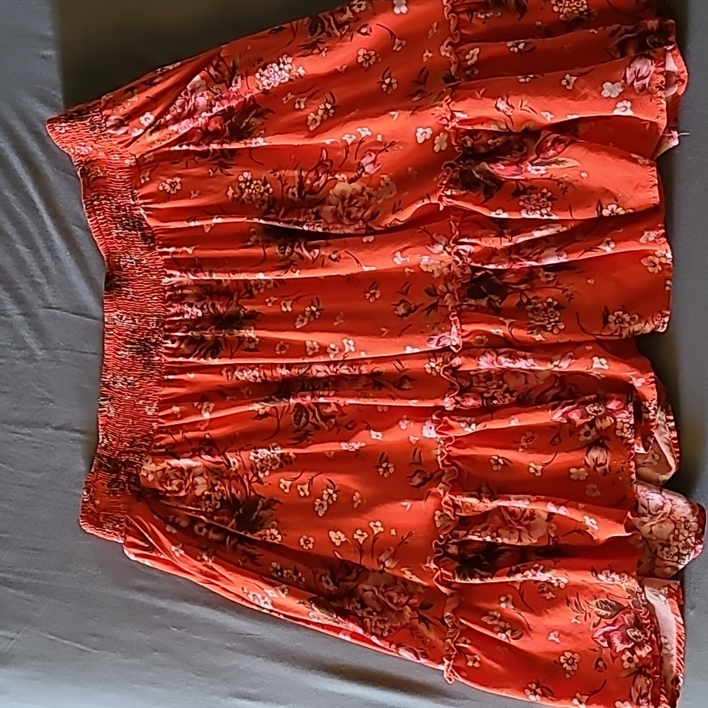 Torrid Red Floral Challis Smocked Waist Skirt with Pockets